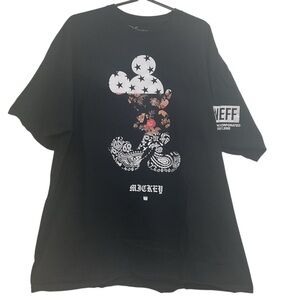 Disney Mickey Mouse Graphic T-Shirt Neff Inc Black Streetwear Tee Floral Paisley